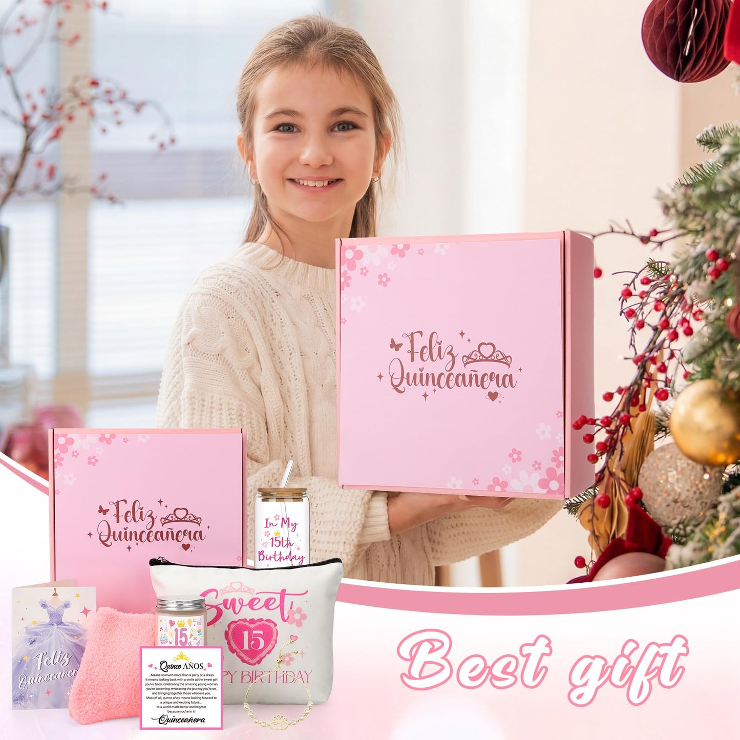 8 Pcs Quinceañera Gifts Set for Girls, 15 Year Old Girl Birthday Decorations 15th Birthday Gifts for Daughter, Granddaughter, Sister, and Niece