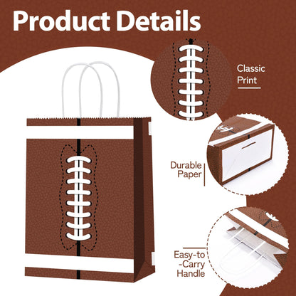 16 Pack Football Party Favor Bags with Handles Paper Treat Goodie Bags with Tissue Paper Reusable Football Theme Gift Bags for Birthday Party Supplies Sports Game Decorations
