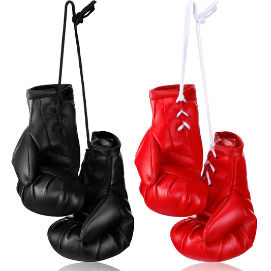 Zhanmai 2 Pairs Mini Boxing Gloves for Car Mirror Miniature Punching Gloves Boxing Party Favors Holiday Christmas Ornament Hanging Decoration for Home Car Accessories Bag Keychain(Black, Red)