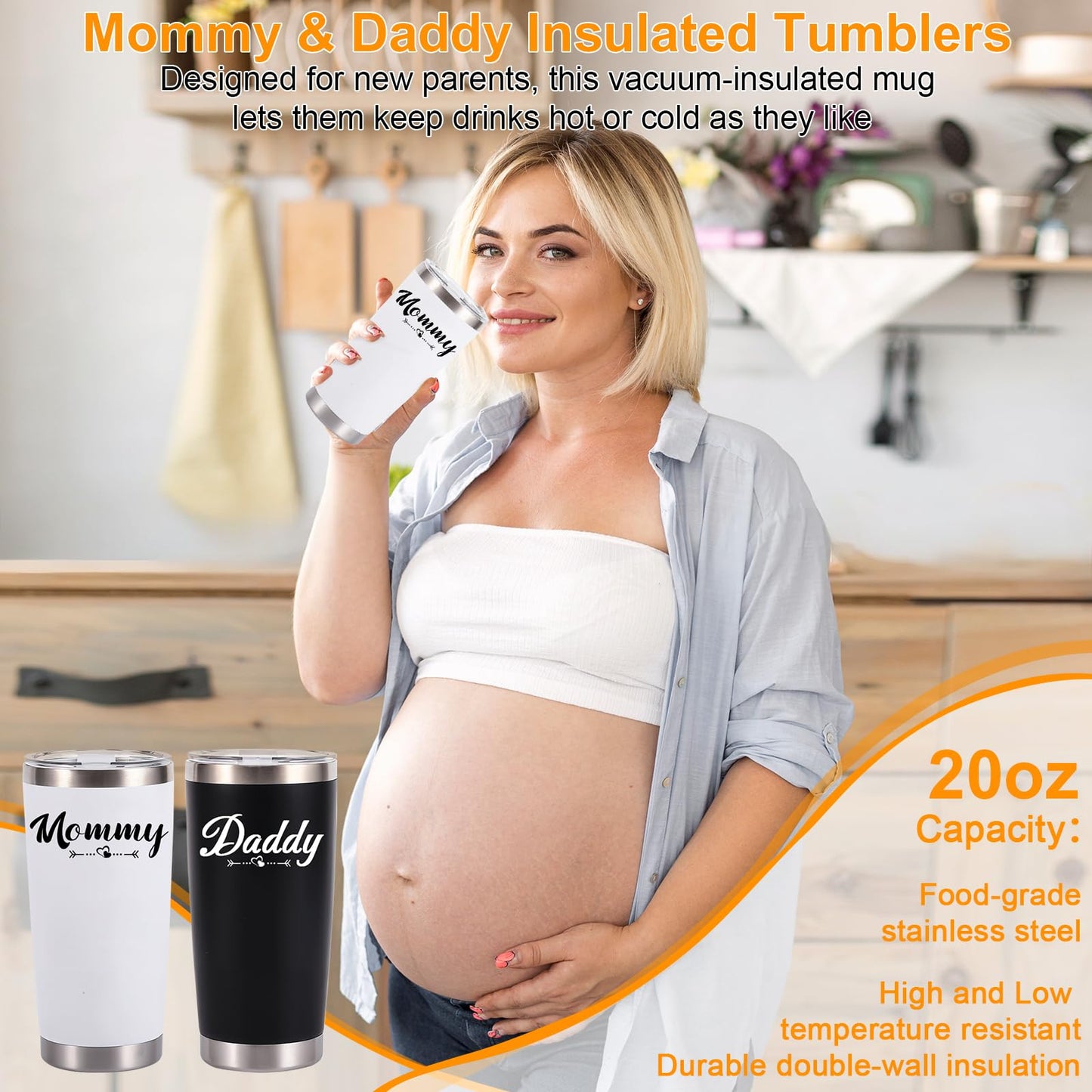 14PCS New Mom Gifts for Women, Gender Reveal Gifts, Pregnancy Gifts for New Parents Expecting Mom, Baby Shower Gifts for Mom to Be, Pregnancy Gifts with 20 OZ Mom and Dad Tumbler for First Time Moms