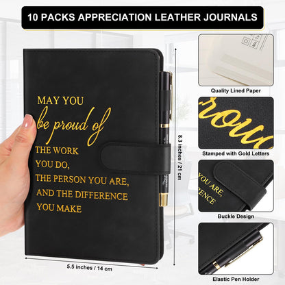 Kosiz 20 Pcs/10 Sets Employee Appreciation Gifts Bulk A5 Leather Notebook and Pen Inspirational Journal Pens for Teacher Appreciation Nurse Coworker Staff Team Gift(Black,May You Be Proud)