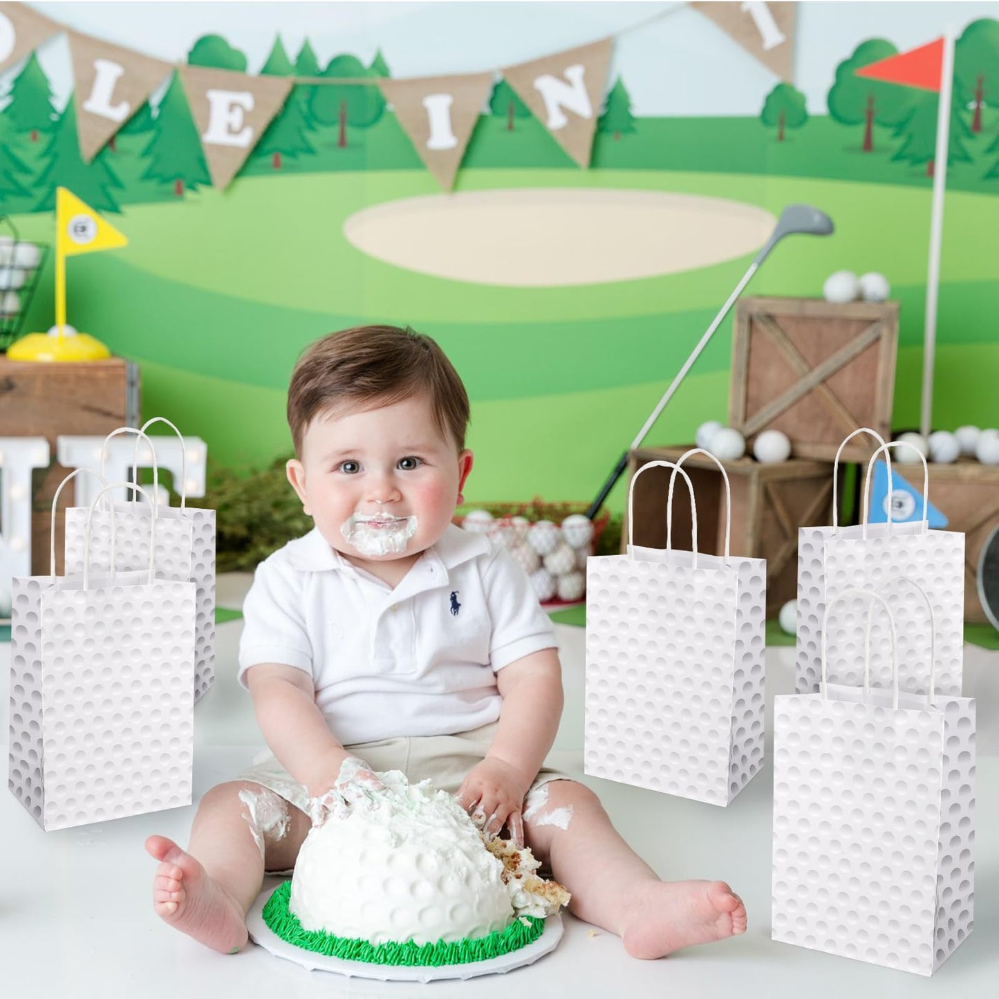 Lemicin 12 Pack Golf Gift Bag Golf Themed Party Favor Bags Candy Paper Goodie Bags with Handles Snack Party Favor Bag for kids Boys Birthday Baby Shower Decoration Supplies