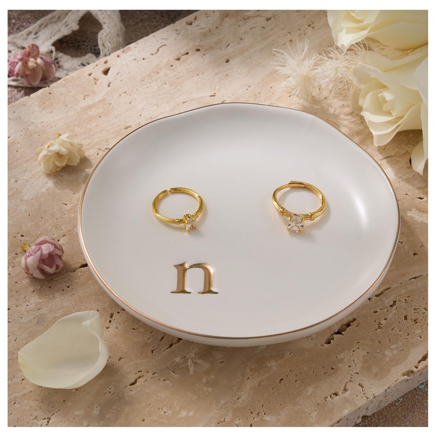 Lolalet Handmade Ceramic Ring Dish Jewelry Tray Plate with Initial, Small Monogram Gift for Her Women Girls Mother, Hostess, Engagement, Bridal Shower, Maid of Honor, Bridesmaid, Birthday, Christmas