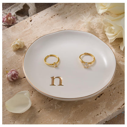 Lolalet Handmade Ceramic Ring Dish Jewelry Tray Plate with Initial, Small Monogram Gift for Her Women Girls Mother, Hostess, Engagement, Bridal Shower, Maid of Honor, Bridesmaid, Birthday, Christmas