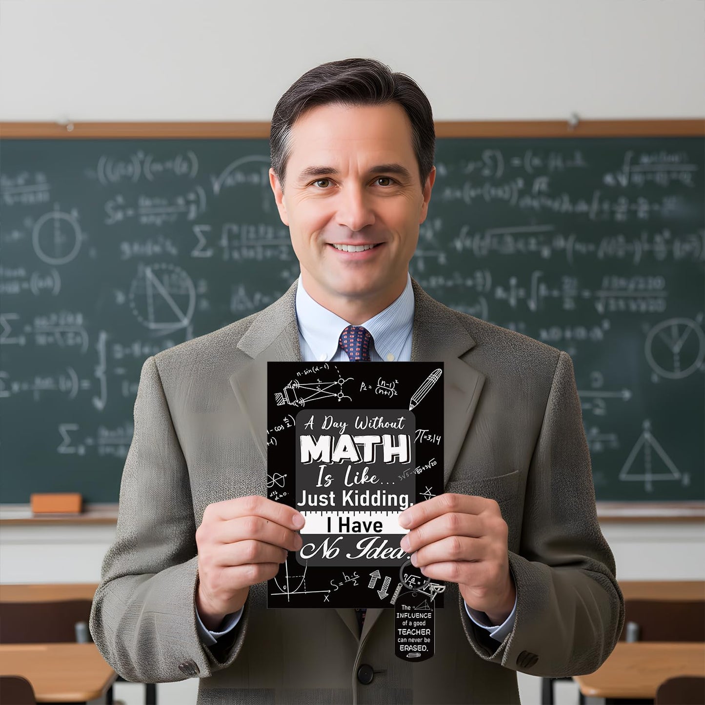 Math Teacher Card Gift - Funny Greeting Card Keychain Appreciation Gifts for Math Teachers Professors Tutors on Teacher Appreciation Week End of Year Birthday, Christmas