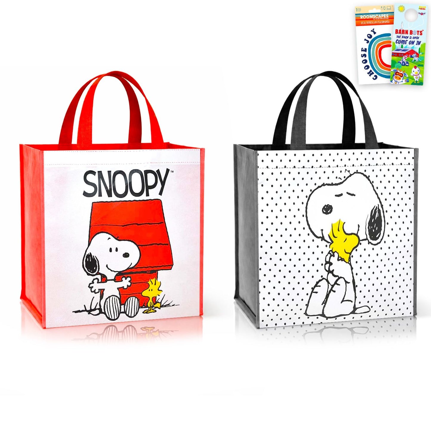 Peanuts Tote Bags for Kids, Adults - Bundle with 2 Snoopy Tote Bags for Groceries, Shopping, Storage, More Plus Stickers | Snoopy Gifts for Kids, Boys, Girls