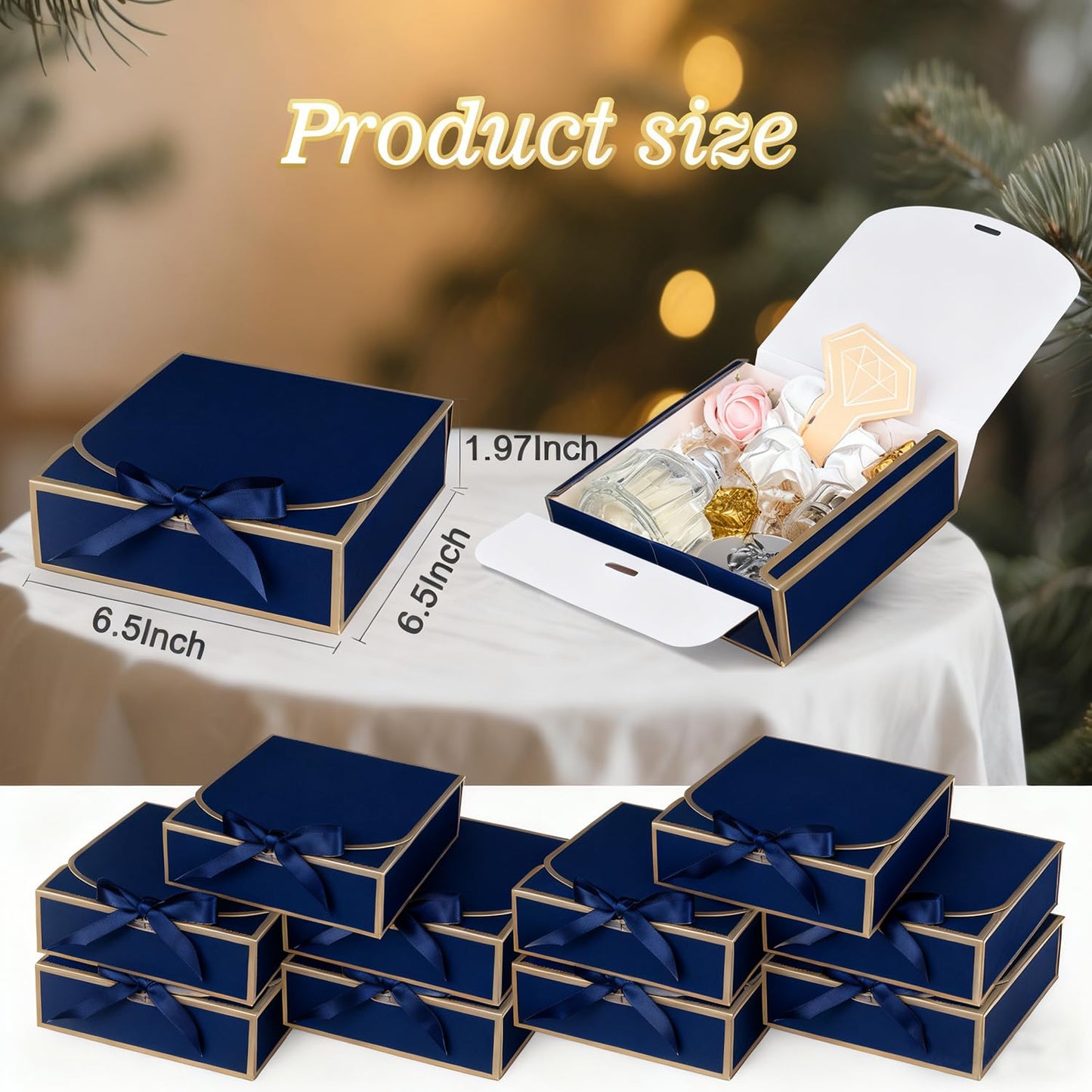 10Pack Small Gift Boxes, 6.5''x6.5''x2'' Blue Gift Boxes with Ribbon, Small Boxes for Gifts Birthday Wedding Party Valentine's Day Mother's Day