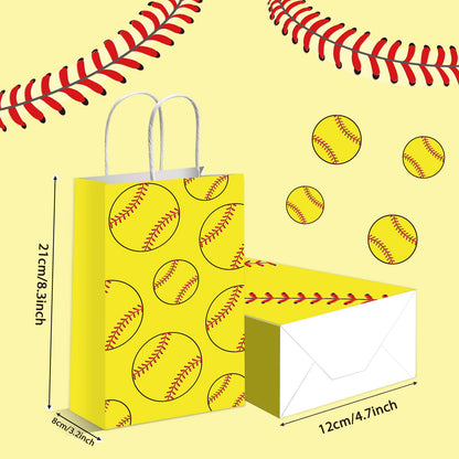 gisgfim 16 Pcs Softball Party Treat Bags Favor Softball Goodie Gift Bags Softballs Snack Treat Bags Kraft for Sport Theme Birthday Party Decorations Supplies
