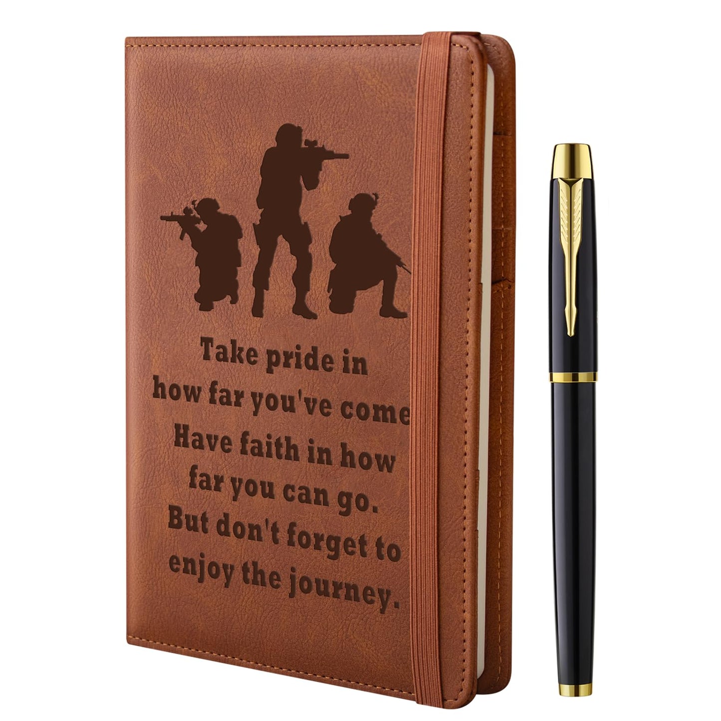 Army Gifts for Men Soldier A5 Leather Refillable Journal Notebook 200 Lined Pages with Pen Military Deployment Religious Graduation Gift for Soldier
