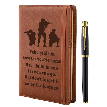 Army Gifts for Men Soldier A5 Leather Refillable Journal Notebook 200 Lined Pages with Pen Military Deployment Religious Graduation Gift for Soldier