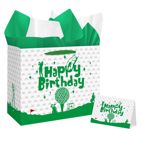 Jiaoiudi Golf Gift Bag with Tissue Paper Greeting Card Golf Goodie Bags Large with Handles