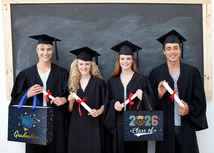 Lyforpyton 2 Pack Large Graduation Gift Bags with Tissue Paper 12.6" Navy Blue Gift Bags for Graduation