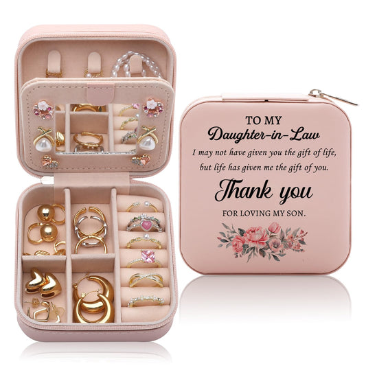 Daughter in Law Gifts from Mother in Law Jewelry Box, Birthday Christmas Mother's Day Wedding Gift for Daughter in Law, Thank You for Loving My Son Jewelry Case