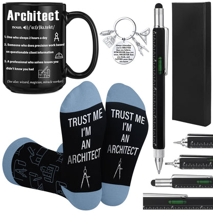 Panitay Architecture Gifts Set for Men 9 in 1 Multi Tool Pen 14 oz Architecture Coffee Mug Keychain Sock Gadget Birthday Retirement Christmas Gift for Father Mechanical Electrical