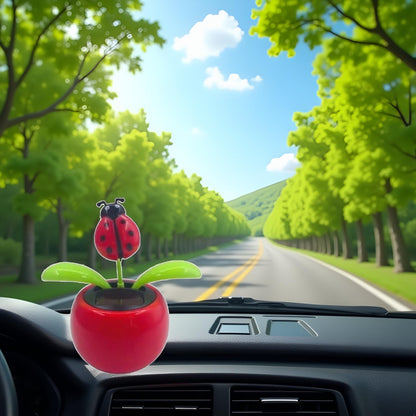 Red Seven-Starred Ladybug Solar Dancing Car Dashboard Decorations, Funny Solar Powered Dancing Flower Pot Car Ornaments Flower Swinging Toy for Car Decor, Funny Gifts for Friends Solar Power Kits