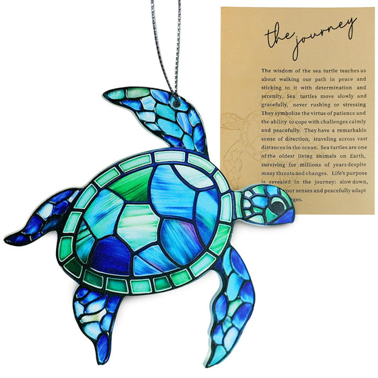 Sea Turtle Acrylic Suncatcher Ornament with Story Card,Sea Turtle Gifts Card for Friends, Beach Ornaments Valentine Birthday Graduation Gift for Friendship Women (Blue)