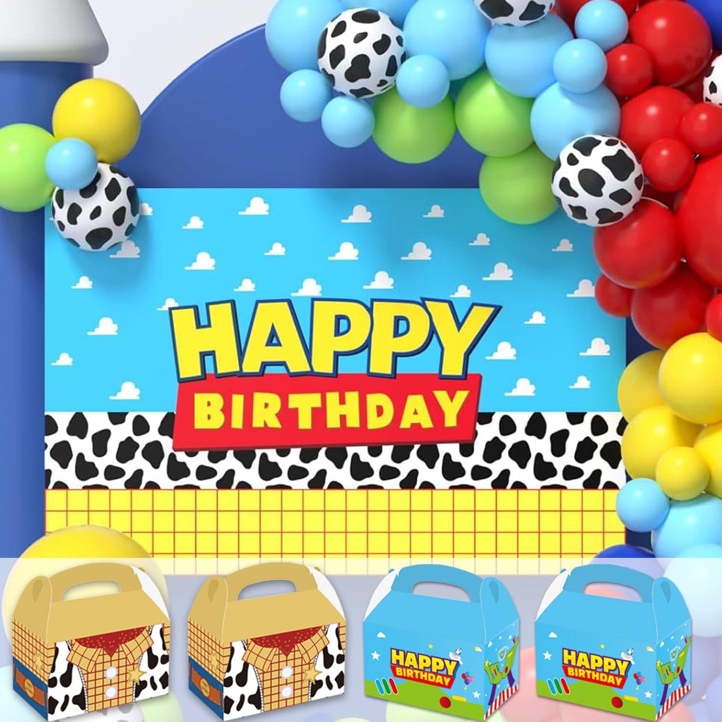 WEGYMER Cartoon Story Party Boxes 16pcs Two Infinity and Beyond Birthday Gift Goodie Bags For Toy Theme Birthday Party Supplies
