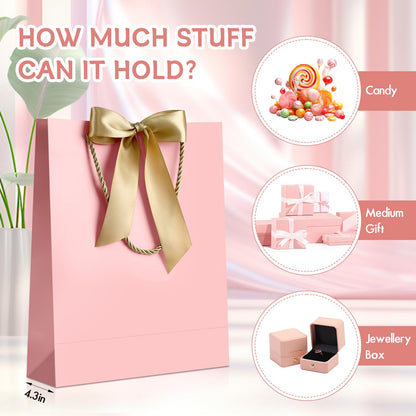 YoungTree Pink Gift Bags with Handles, 13" Medium Gift Bag with 2 Tissue Paper and 1 Card, Present Bag for Graduation Wedding Baby Shower Bridal Shower Birthday Party Supplies