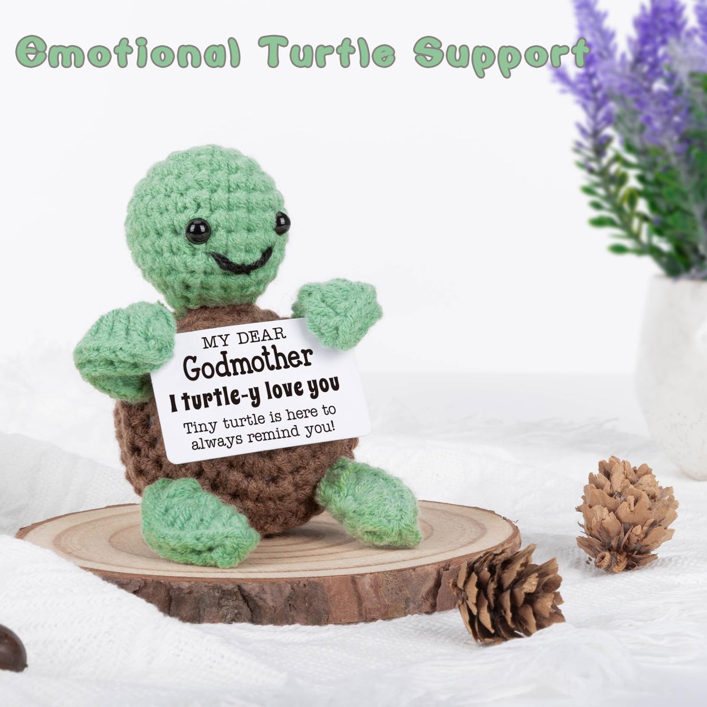 4THFARMES Mini Funny Turtle Godmother Gifts from Godchild, Birthday Gifts for Godmother from Goddaughter Godson, I Love You Small Cute Stuff Things, Handmade Emotional Positive Crochet Turtle
