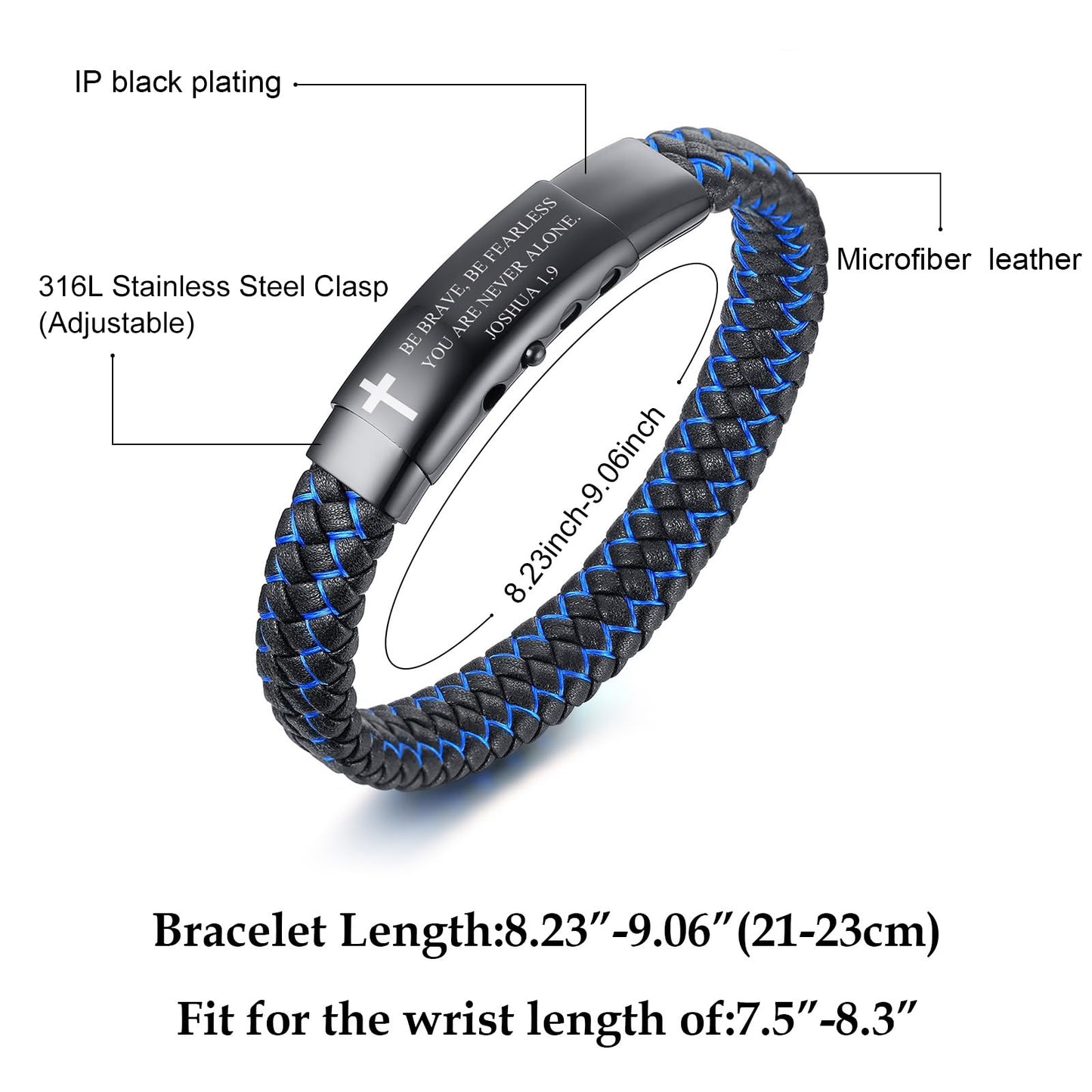 VNOX Men's Inspirational Mantra Engarved Handmade Braided Leather Adjustable Cuff Bangle Bracelet Encouragement Motivational Gift for Men