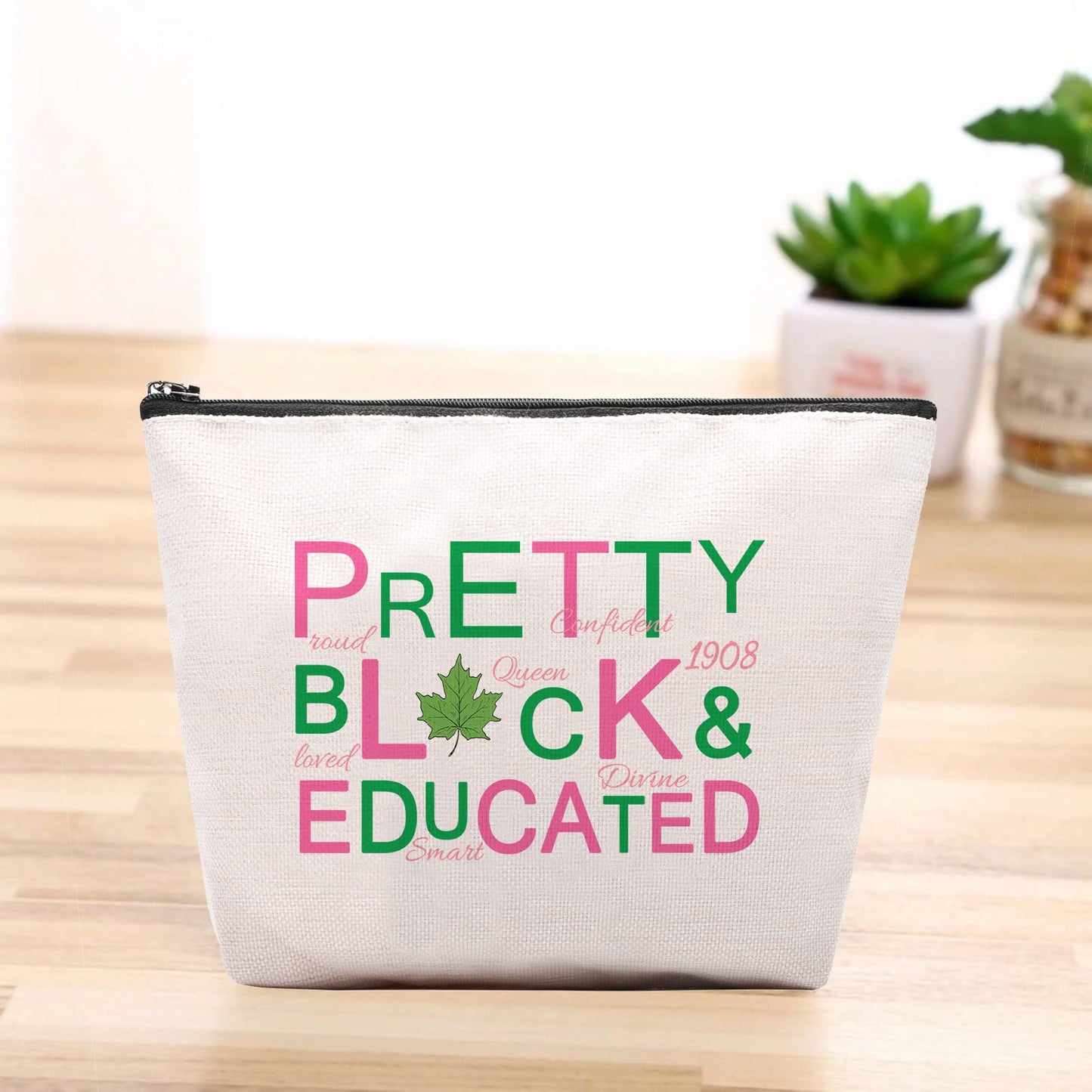 Sorority Gift Pink and Green Makeup Cosmetic Bags Black Greek Sorority Gift Paraphernalia for Sister Friend