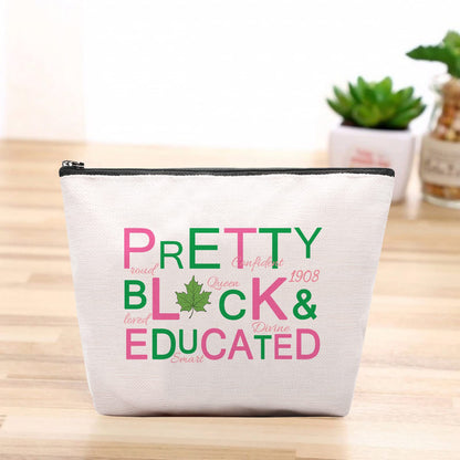 Sorority Gift Pink and Green Makeup Cosmetic Bags Black Greek Sorority Gift Paraphernalia for Sister Friend