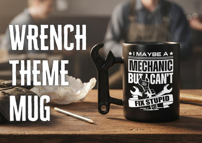Onebttl Mechanic Gifts Wrench Coffee Mug, Mechanic Gift, 13.5oz/400ml Funny Ceramic Mug for Christmas, Father's Day, Fix Stupid