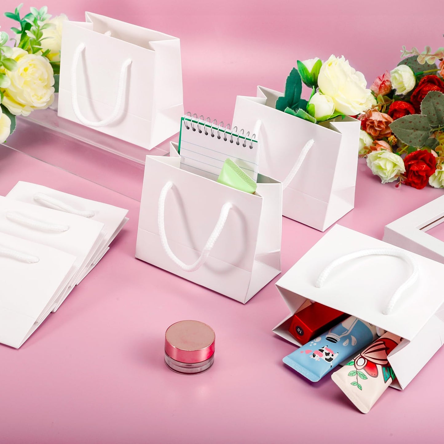 CLRBEATTY 24 Pcs Extra Small Gift Bags,3.9 x 4.7 x 2.4 Inch Mini White Gift Bags,Small Gift Bags with Handles,Small White Paper Bags Gift Card Bags for Wedding Birthday Baby Shower Party Favors(White)