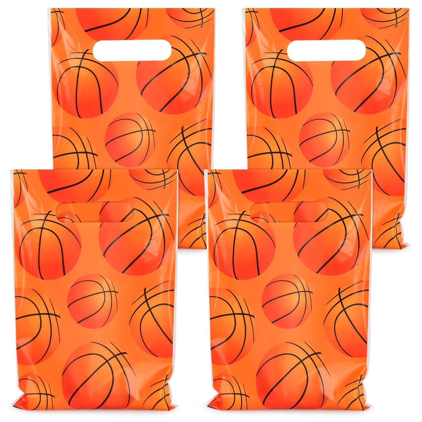 Hooqict 50PCS Basketball Gift Bags with Handle Basketball Party Favor Bags Snack Goodie Treat Candy Bag for Kids Boys Men Sport Themed Birthday Party Supplies (9.8 x 6.7 Inch)