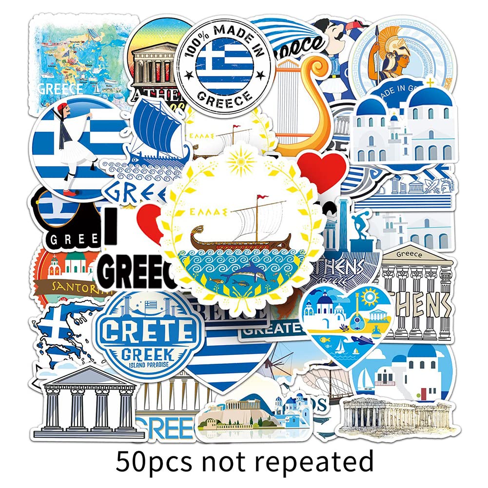 Greece Stickers |50Pcs Greek Civilization Waterproof Vinyl Decals for Water Bottles Laptop Luggage Cup Computer Mobile Phone Skateboard Guitar Helmet Snowboard Décor