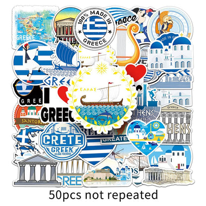 Greece Stickers |50Pcs Greek Civilization Waterproof Vinyl Decals for Water Bottles Laptop Luggage Cup Computer Mobile Phone Skateboard Guitar Helmet Snowboard Décor
