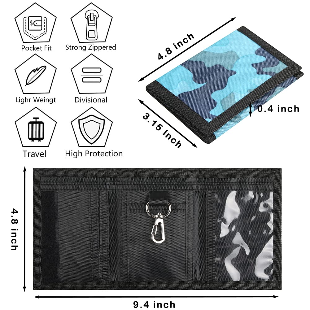 Kids Boys RFID Wallet with Magic Sticker, Teen Camo Nylon Wallet for Christmas/Birthday Gift Ideas (Camo Blue)