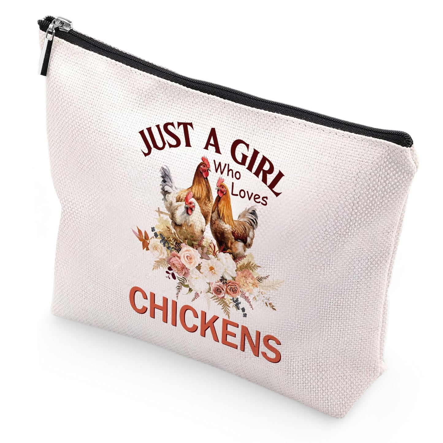 Sitsink Funny Gifts for Chicken Lovers - Just a Girl Who Loves Chickens Unique Gifts for Women, Rooster Flower Bouquet Makeup Bags, Gifts for Best Friends Birthday, Chicken Mom Stuff Girls Gifts