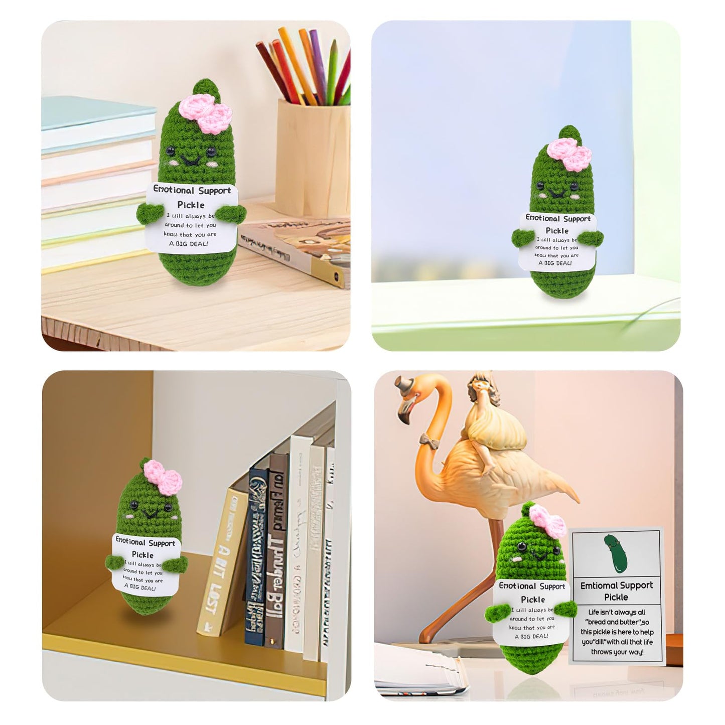 Emotional Encouraging Pickle,Funny Pickle with Support Card,Cute Knitted Crochet Dolls Soft Plush for Friend Gifts (Pickle)