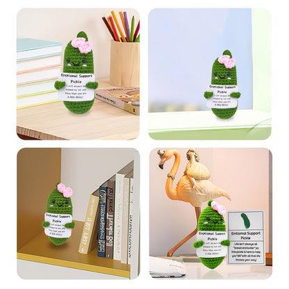 Emotional Encouraging Pickle,Funny Pickle with Support Card,Cute Knitted Crochet Dolls Soft Plush for Friend Gifts (Pickle)