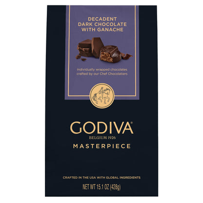Godiva Masterpiece Dark Chocolate Bag, Individually Wrapped with Ganache Center, Gourmet Gift for Birthday, Holiday, Kosher, Halal, 15oz