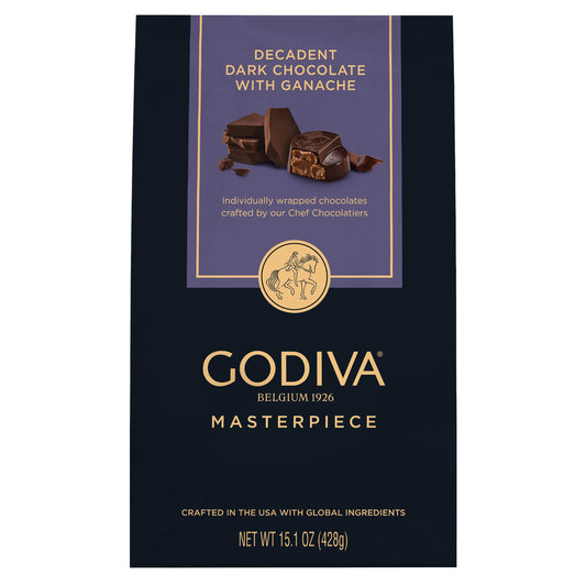 Godiva Masterpiece Dark Chocolate Bag, Individually Wrapped with Ganache Center, Gourmet Gift for Birthday, Holiday, Kosher, Halal, 15oz