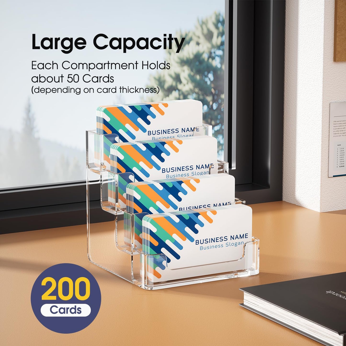 MaxGear Clear Business Card Holder, Acrylic Business Card Stand for Desk with 4 Tier, Clear Plastic Cards Display Holder for Exhibition, Home and Office, 320 Cards Capacity, 4 Pocket, 2 Pack
