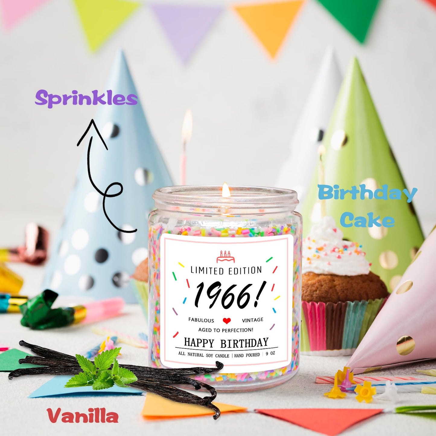 Homsolver 60th Birthday Gifts for Women Ideas, Decorations Gifts for 60 Year Old Woman, 60th Birthday Candle - Limited Edition 1966 Handmade (Vanilla Birthday Cake Scent with Sprinkles)