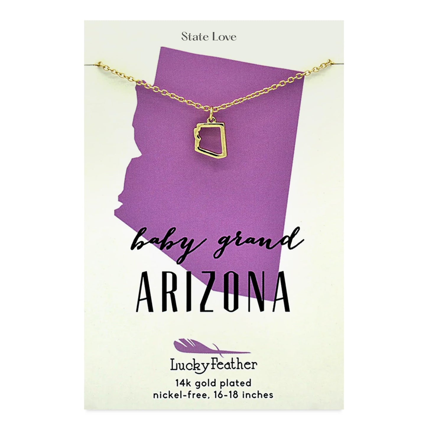 Lucky Feather State Shaped Necklace | 14k Gold-Dipped Pendant Necklace | Easter Basket Stuffer | State Love Fashion Jewelry For Women | Dainty Necklace For Women | Great Gift Idea