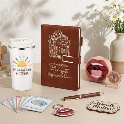 Pickmesh 3 Pcs Speech Pathologist Gifts Set 17 oz Coffee Tumbler A5 Leather Notebook Journal Pen Speech Therapy SLP Gifts for Language Pathologist Graduation Teacher Day Christmas