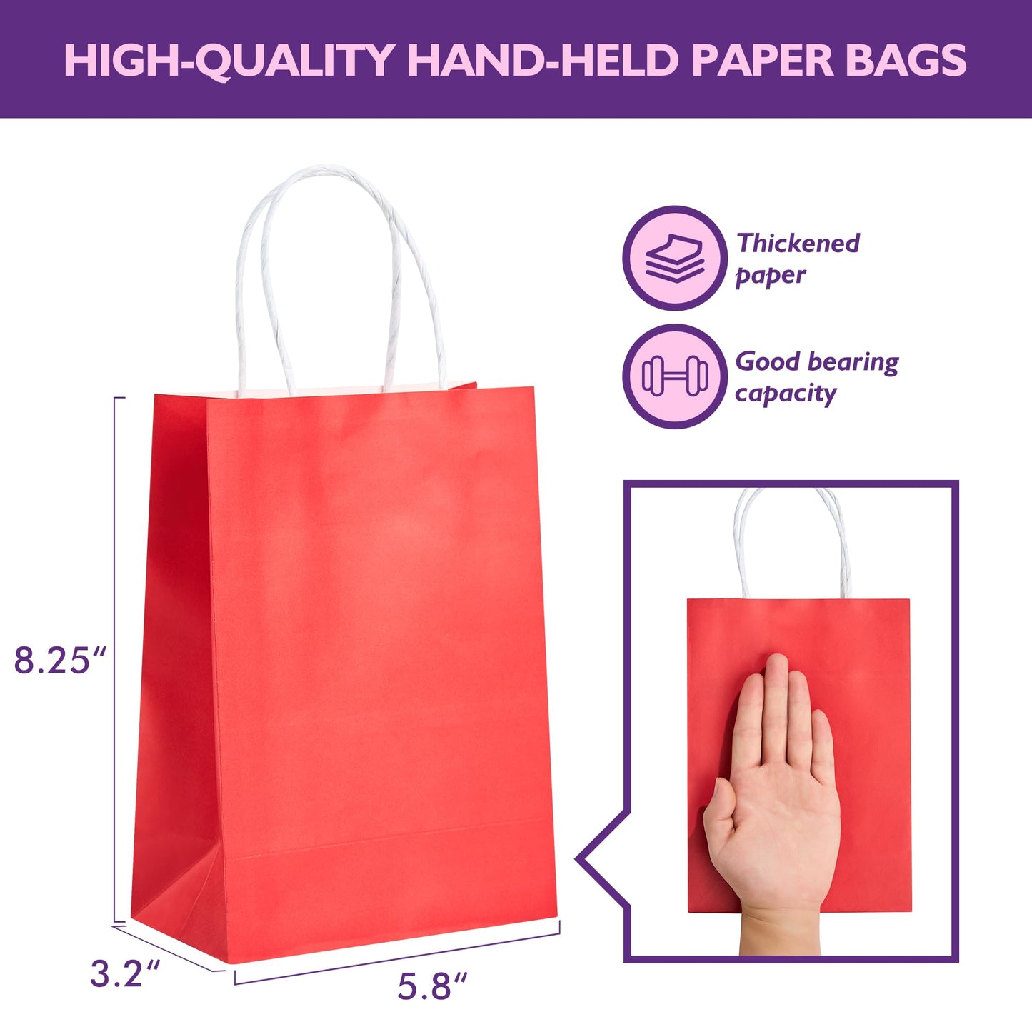 32 Pack Paper Gift Bags with Handles, 5.8"×3.2"×8.25" Party Favor Bags, Gift Bags, Small Gift Bags with Handles, Party Bags, Small Goodie Bags Bulk for Birthday, Crafts, Wedding, Party Supplies (8 Colors)