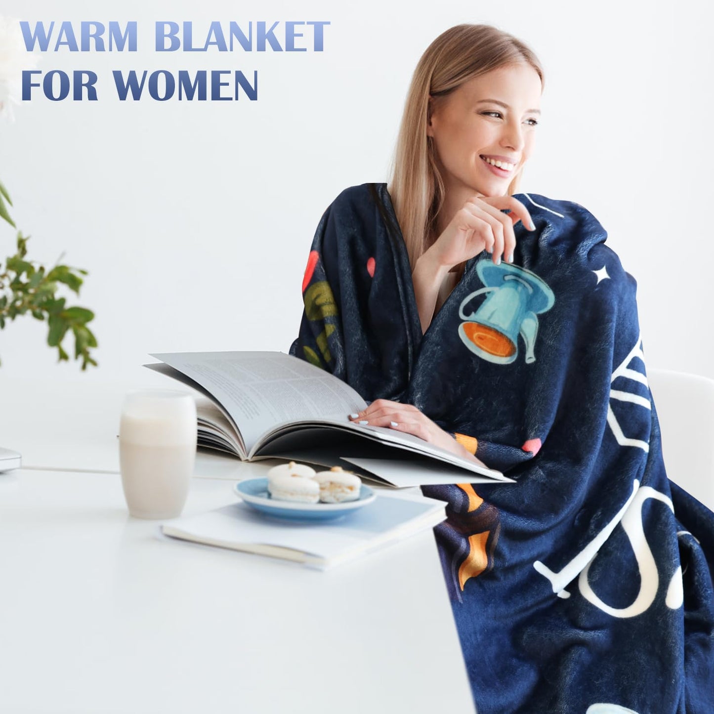 Book Lovers Gifts, Graduation Gift for Him Her Book Lover Throw Blanket, Birthday Gifts for Women, Librarian Birthday Gift for Friends 60" x50 (Navy Blue)