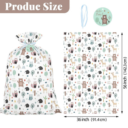 56" Extra Large Baby Shower Plastic Gift Bag, Jumbo Gift Bag with Woodland Animal Design for Girls, Boys and Newborn Parties or Celebration