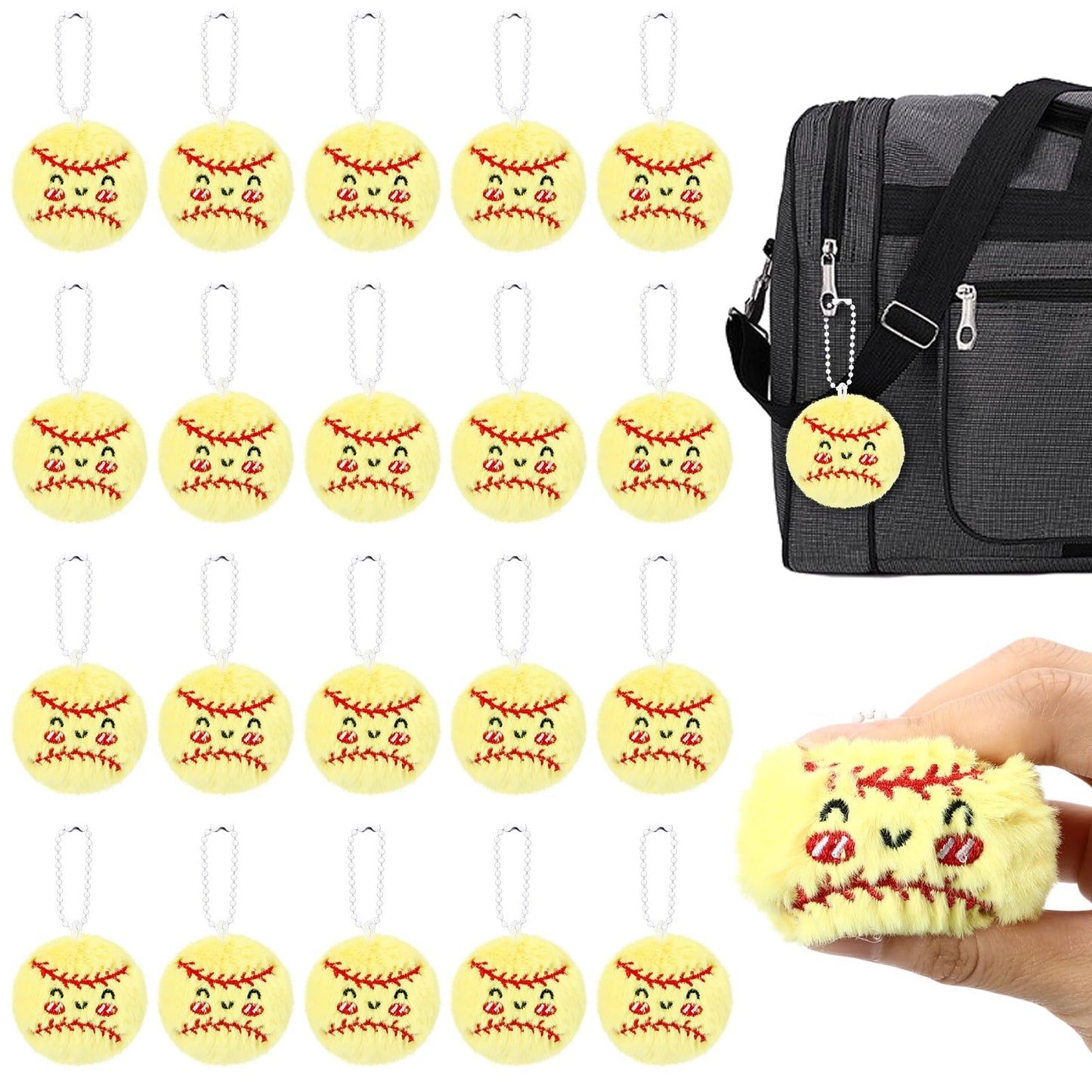 Simgoing 15 Pcs Softball Senior Night Keychain Gift Bulk Mini Plush Ball Prizes Funny Sports Players Team Party Favors Gifts for Group