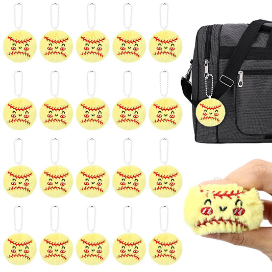 Simgoing 15 Pcs Softball Senior Night Keychain Gift Bulk Mini Plush Ball Prizes Funny Sports Players Team Party Favors Gifts for Group