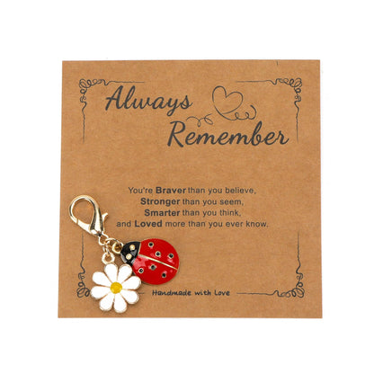 Butterfly Keychain with Positive Cards Ladybug Motivation Uplifting Keychains for Women Bee Keycharm Postive Gifts