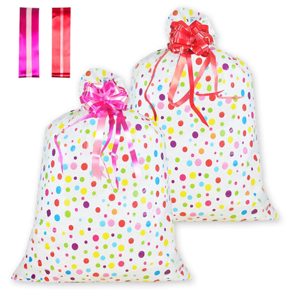 Diueoly 2 Pcs Extra Large Gift Bags 36'' x 48'' Oversized Plastic Storage Bags with Pull Flowers Jumbo Wrapping Bags for Presents Birthday Party Bridal Showers Baby Showers