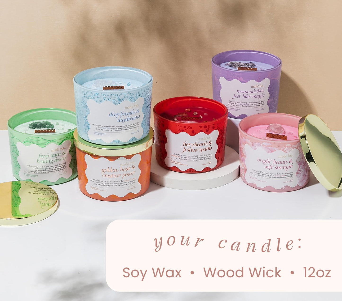 Red Crystal Candle for Women – 12oz Large Luxury Soy Wax with Crackling Wood Wick, Slow Burn Meditation with Healing Crystals, Birthday or Mother’s Day Gift