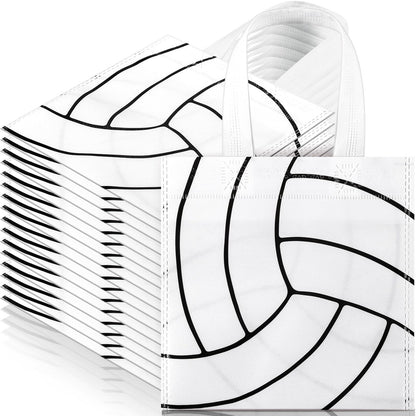 Sweetude 12 Pcs Volleyball Party Gift Bags Sports Theme Candy Goodie Bags 7.8 x 7.8 Inch Volleyball Non Woven Totes with Handles for Sports Party Favors Birthday Decor Supplies